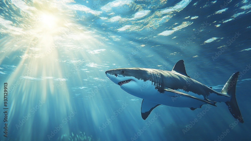 Fototapeta premium Great White Shark in Sunlight
