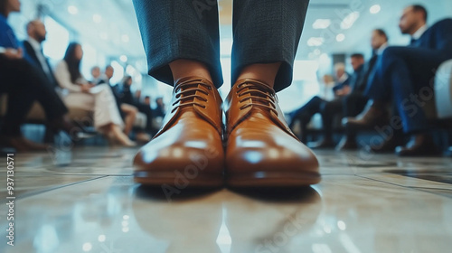 Wallpaper Mural professional business people’s legs, showcasing a mix of women and men, dressed in formal attire. The image captures the essence of a business interview setting Torontodigital.ca