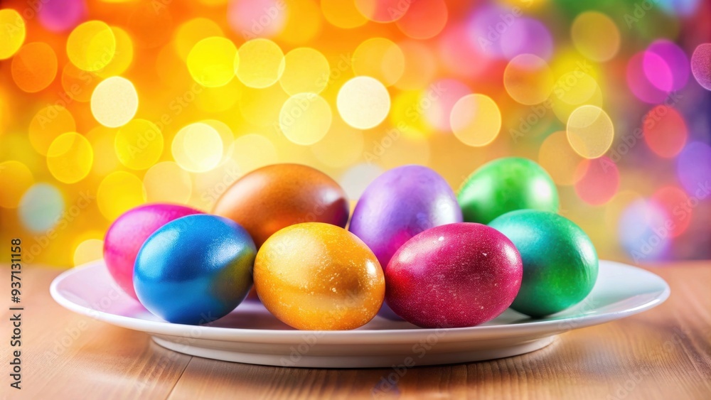 Colorful easter eggs on a white plate with a bright background, easter, eggs, colorful, plate, background, spring Colorful easter eggs on a white plate with a bright background, easter, eggs, colorful, plate, background, spring