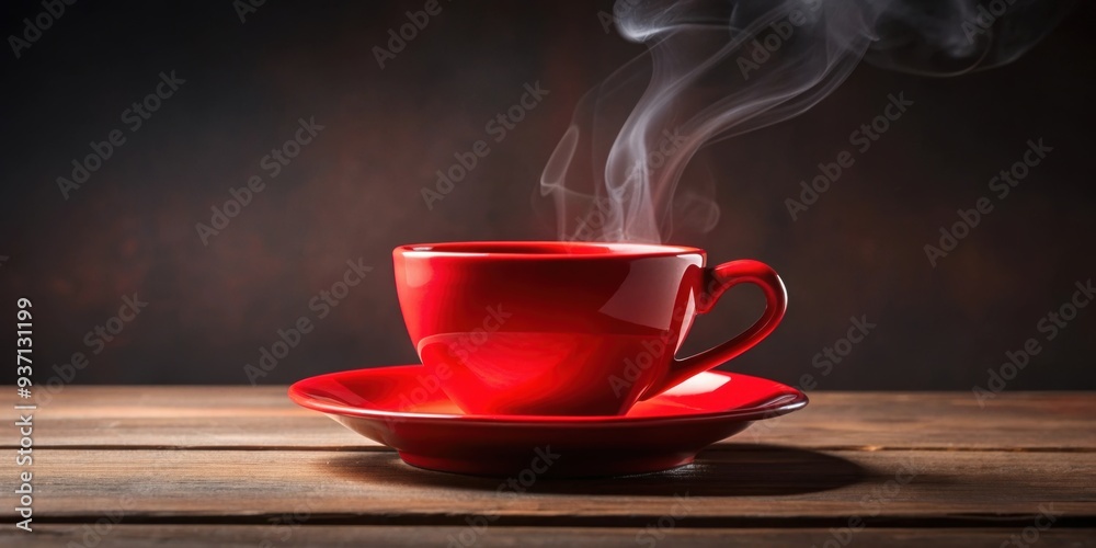 Red cup of steaming hot coffee on a saucer, red cup, coffee, hot, beverage, drink, morning, caffeine, aroma, breakfast