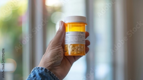 a hand holding a bottle of antidepressants, with focus on the label and medication information.