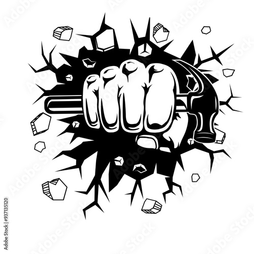Carpenter Tools | Smashing Wall | Repairman | Toolbox | Construction worker | Builders Hand Fist | Hand Fist | Carpenter Dad | Original Illustration | Vector and Clipart | Cutfile and Stencil