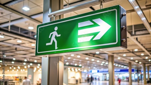 Direction sign to evacuation exit in shopping center, evacuation, exit, sign, direction, emergency, safety, guidance