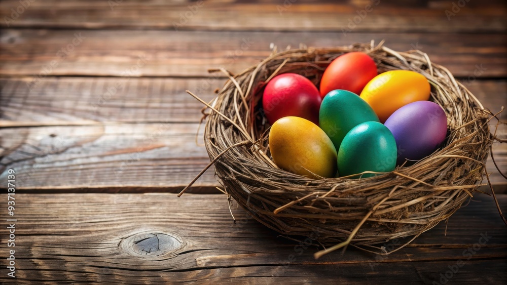 Colorful Easter eggs displayed in a nest, Easter, colorful, eggs, nest, holiday, decoration, spring, vibrant Colorful Easter eggs displayed in a nest, Easter, colorful, eggs, nest, holiday, decoration, spring, vibrant