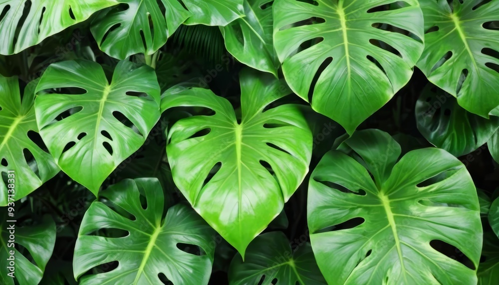 Fototapeta premium Vibrant green leaves in a lush tropical setting