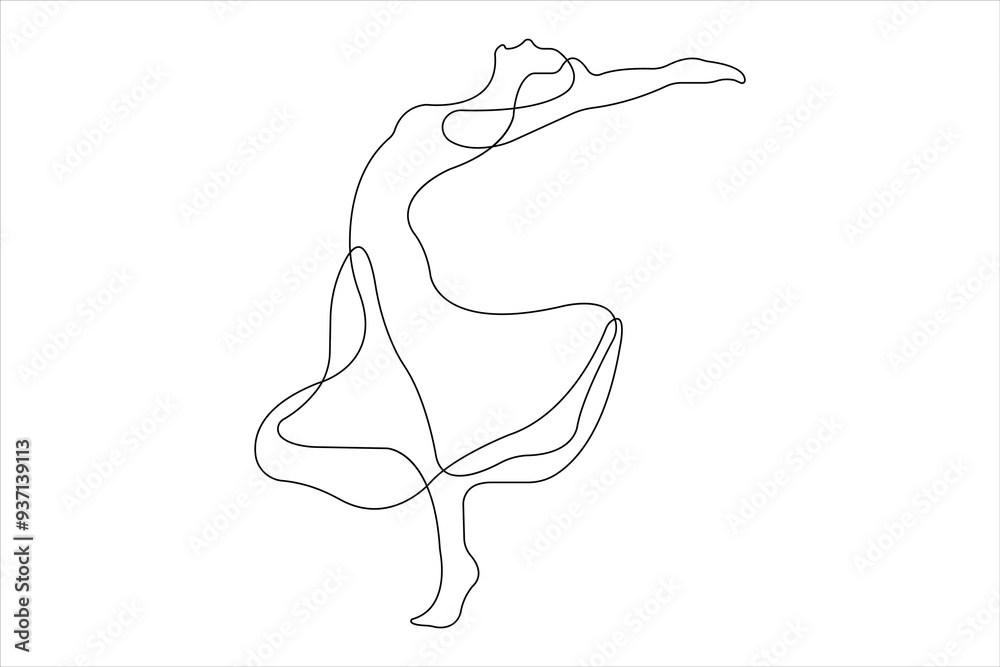 Continuous one line drawing of young dancer design outline vector illustration