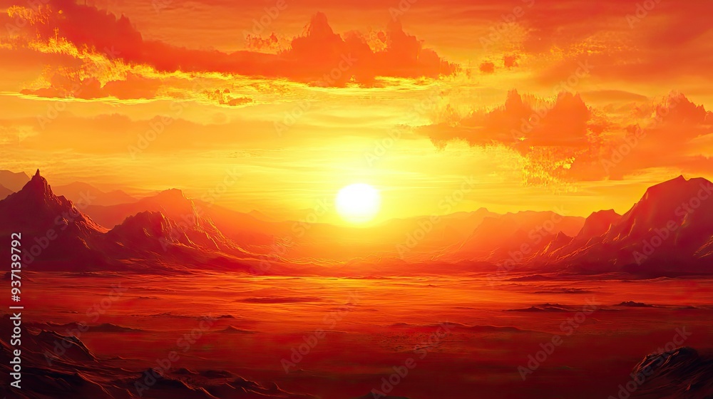 Brilliant sunset over a desert landscape, with room for text. Brilliant sunset over a desert landscape, with room for text.