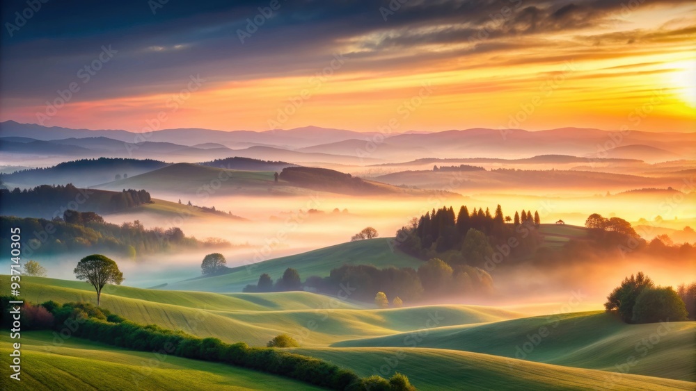 Peaceful sunrise over rolling hills in soft liquid hues , sunrise, peaceful, rolling hills, soft colors, nature, landscape, serene Peaceful sunrise over rolling hills in soft liquid hues , sunrise, peaceful, rolling hills, soft colors, nature, landscape, serene