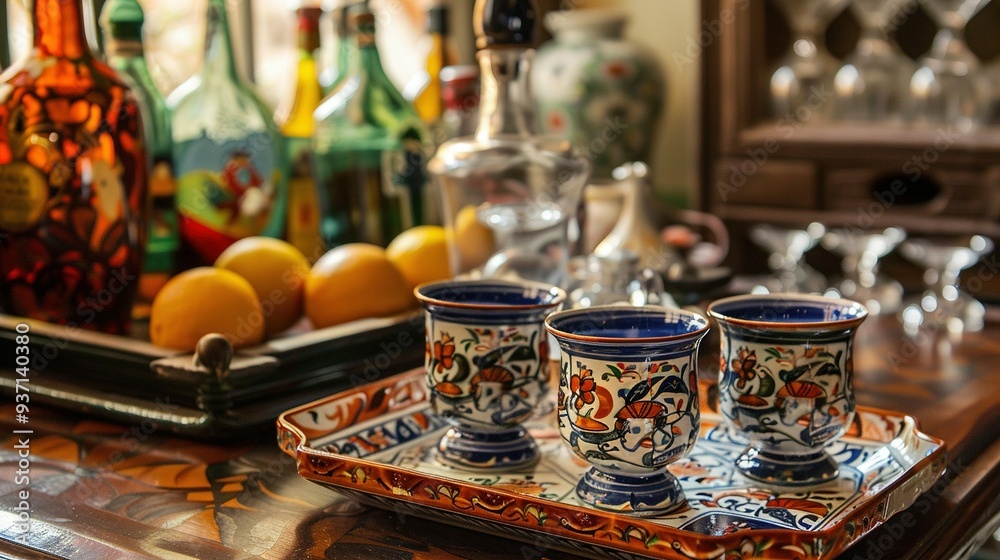 Authentic Portuguese Ceramic Tray Serving Ginja Liquor Authentic Portuguese Ceramic Tray Serving Ginja Liquor