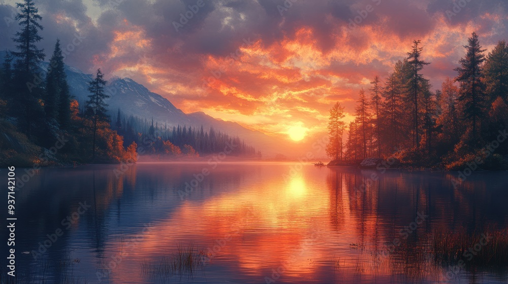 Sunset Over a Tranquil Lake Sunset Over a Tranquil Lake