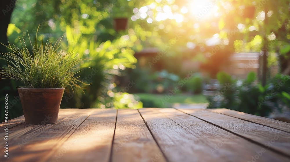 A serene wooden table bathed in warm sunlight, featuring a potted plant, perfect for nature-inspired decor and tranquility. A serene wooden table bathed in warm sunlight, featuring a potted plant, perfect for nature-inspired decor and tranquility.