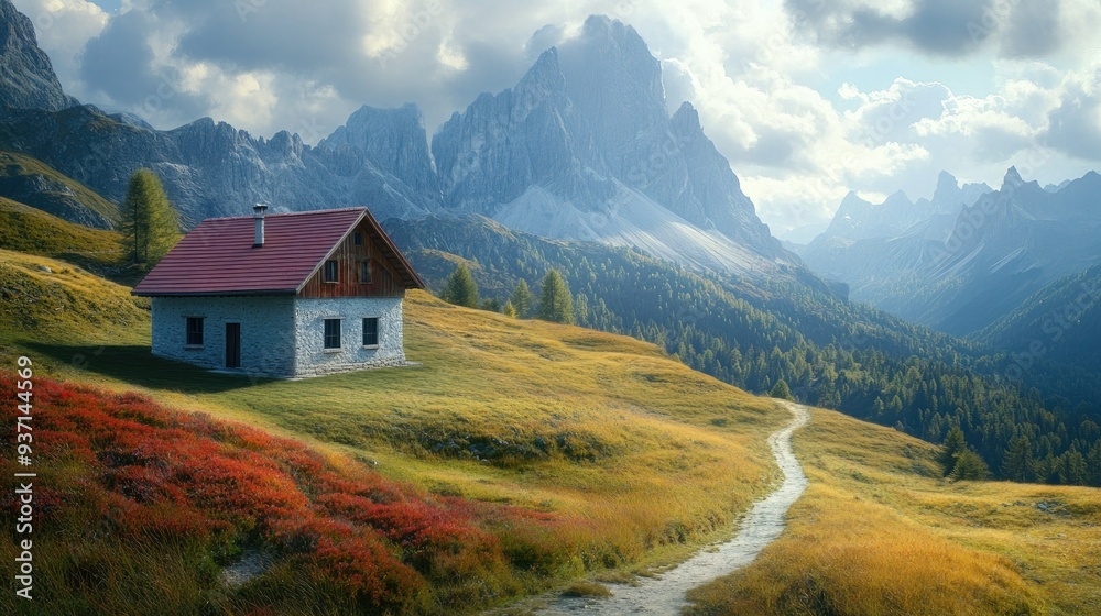 Isolated house in a mountain landscape, perfect for copy space. Isolated house in a mountain landscape, perfect for copy space.