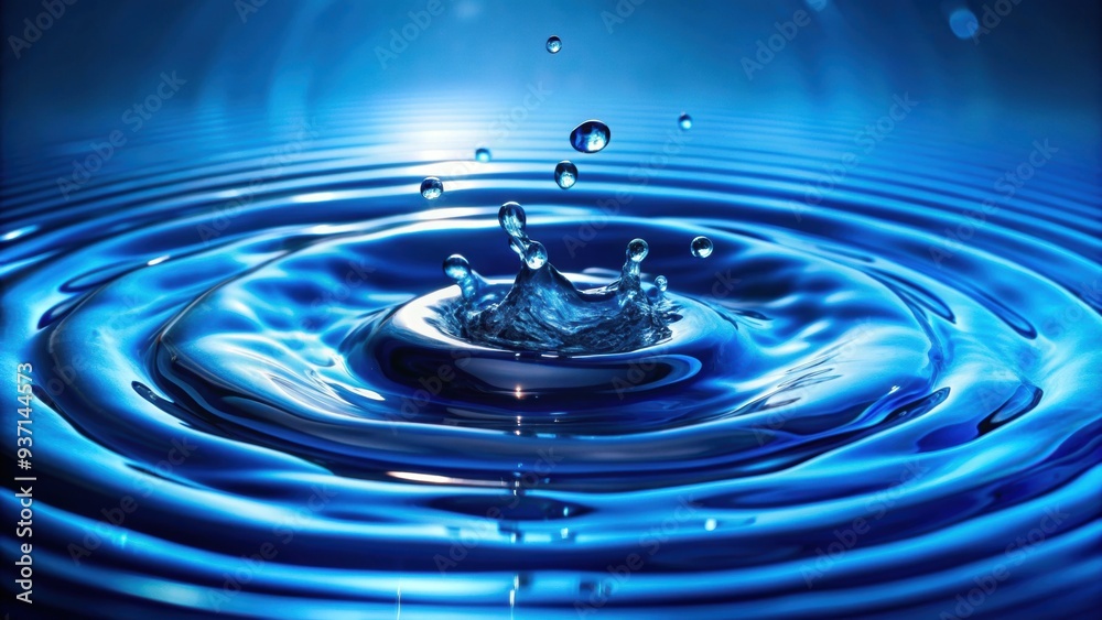 Water splash creating ripples on a vibrant blue background with reflection, water, splash, ripples, blue, background, reflection Water splash creating ripples on a vibrant blue background with reflection, water, splash, ripples, blue, background, reflection