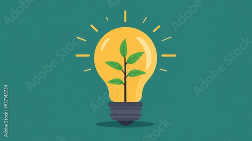 Light bulb with a sprouting plant, idea nurturing and growth, flat design illustration