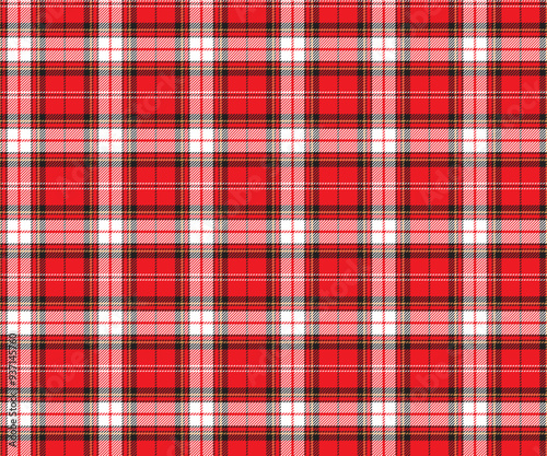 Plaid fabric pattern, red, white, black, yellow, seamless for textile and design clothes skirt pants apron tablecloth blanket or decoration. Vector illustration.