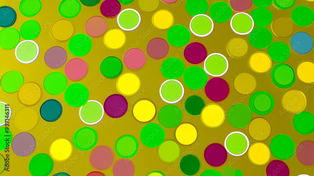 Colorful Polka Dot Abstract Pattern on Yellow Background Colorful Polka Dot Abstract Pattern on Yellow Background