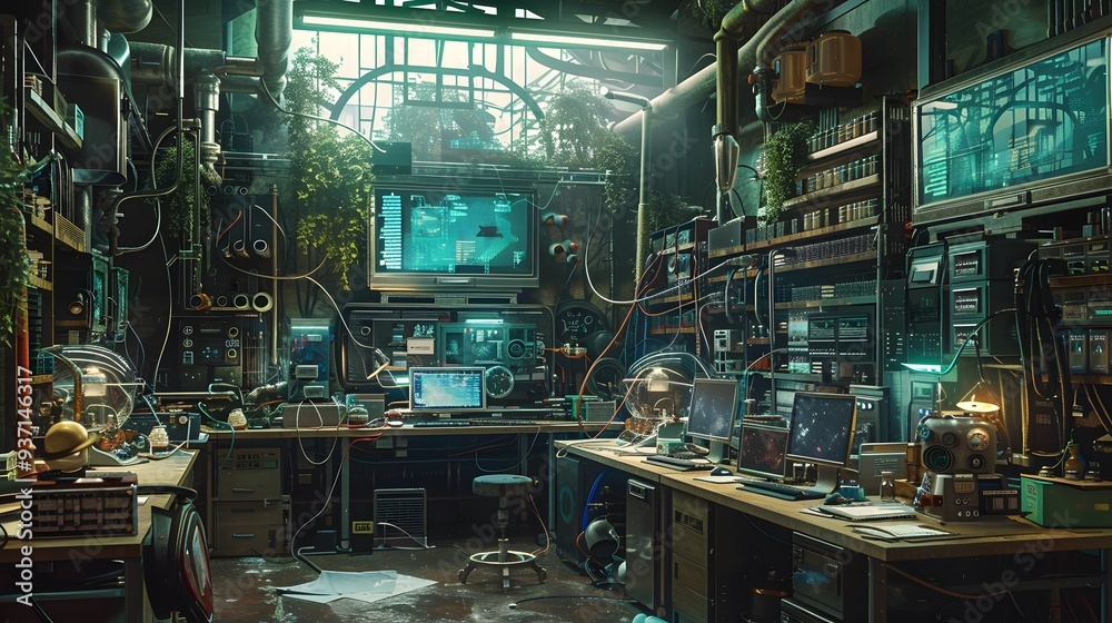 Futuristic Workshop with Green Glow. Futuristic Workshop with Green Glow.