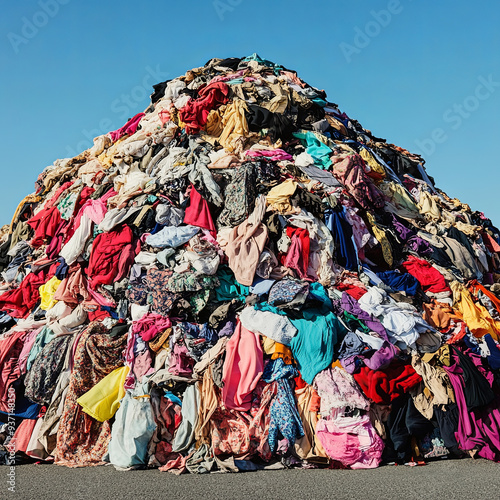 Trash heap of donated used clothing. Concept for fast fashion, over consumption