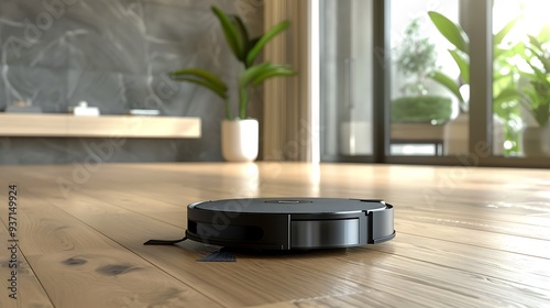 On a wood floor an automated vacuum with an individual sensory limitation