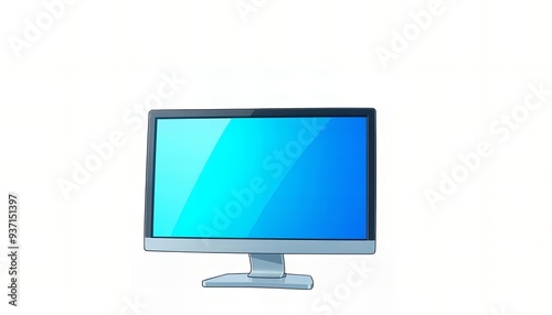 there is a computer monitor with a blue screen on a white background. photo