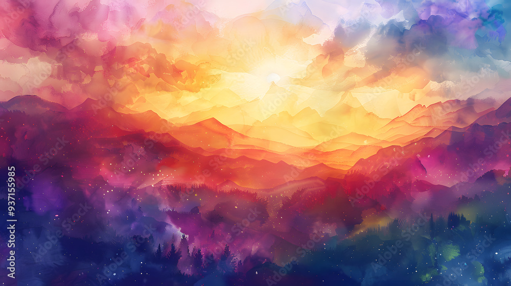 Fototapeta premium Color Field Painting watercolor art drawing