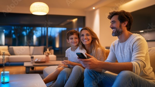 Happy Family Watching TV at