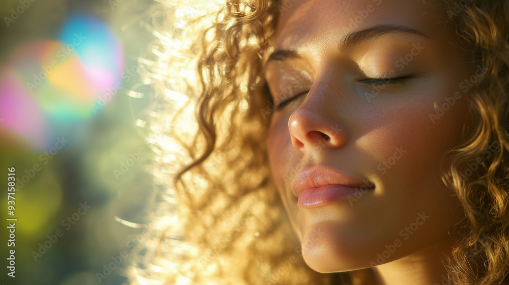 Portrait of young woman doing yoga meditating. Smooth skin and curly hair. Portrait of young woman doing yoga meditating. Smooth skin and curly hair.