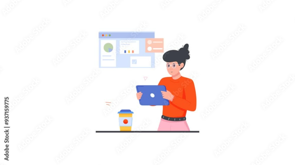 Girl doing data analysis Animated Illustration Girl doing data analysis Animated Illustration