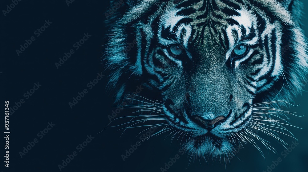 Close Up Tiger Face with Blue Eyes and Whiskers Close Up Tiger Face with Blue Eyes and Whiskers