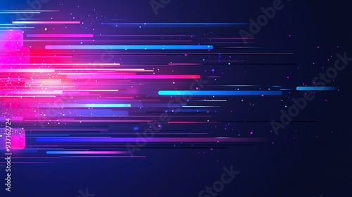 Vibrant digital abstract with streaks of neon pink and blue light racing across a dark background, dynamic sense of speed and futuristic energy.