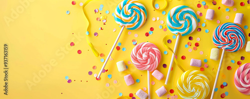 A delightful photo of colorful sweets, perfect for birthday or anniversary greetings. Captures the celebratory atmosphere with a focus on fun and indulgence. photo