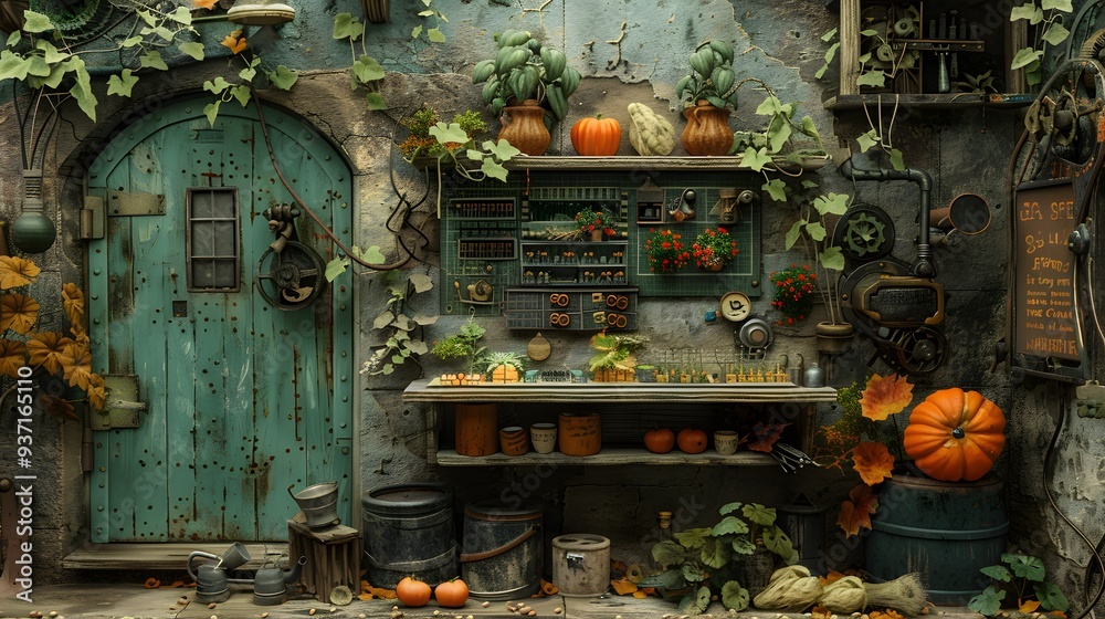 Rustic Shop Front With Fall Decor. Rustic Shop Front With Fall Decor.