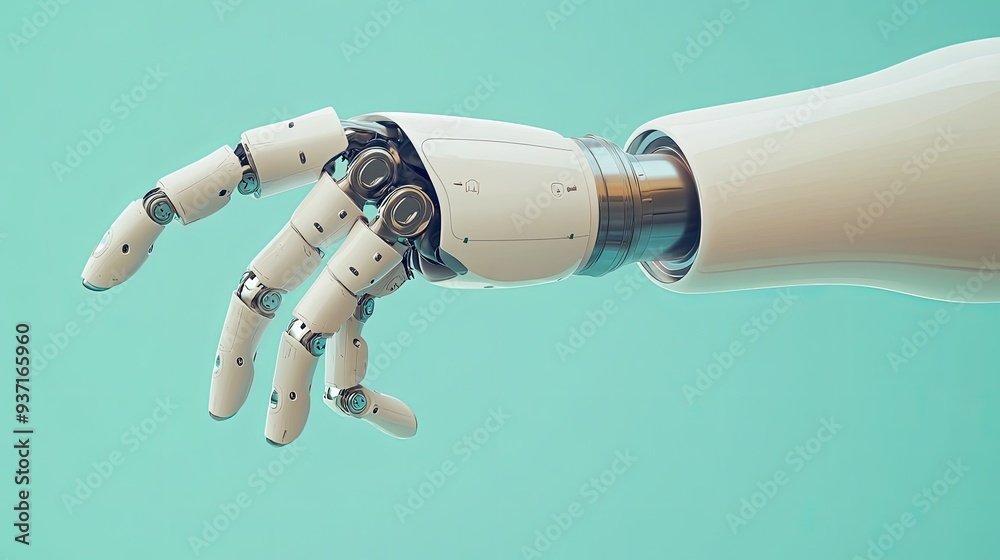 Advanced prosthetic limb with seamless motion, sleek design, bright clinic setting Advanced prosthetic limb with seamless motion, sleek design, bright clinic setting