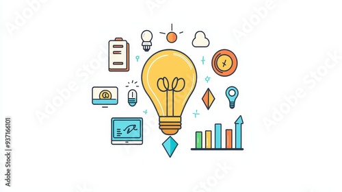 Bright Ideas and Innovation Concept with Lightbulb  Chart  and Technology Icons