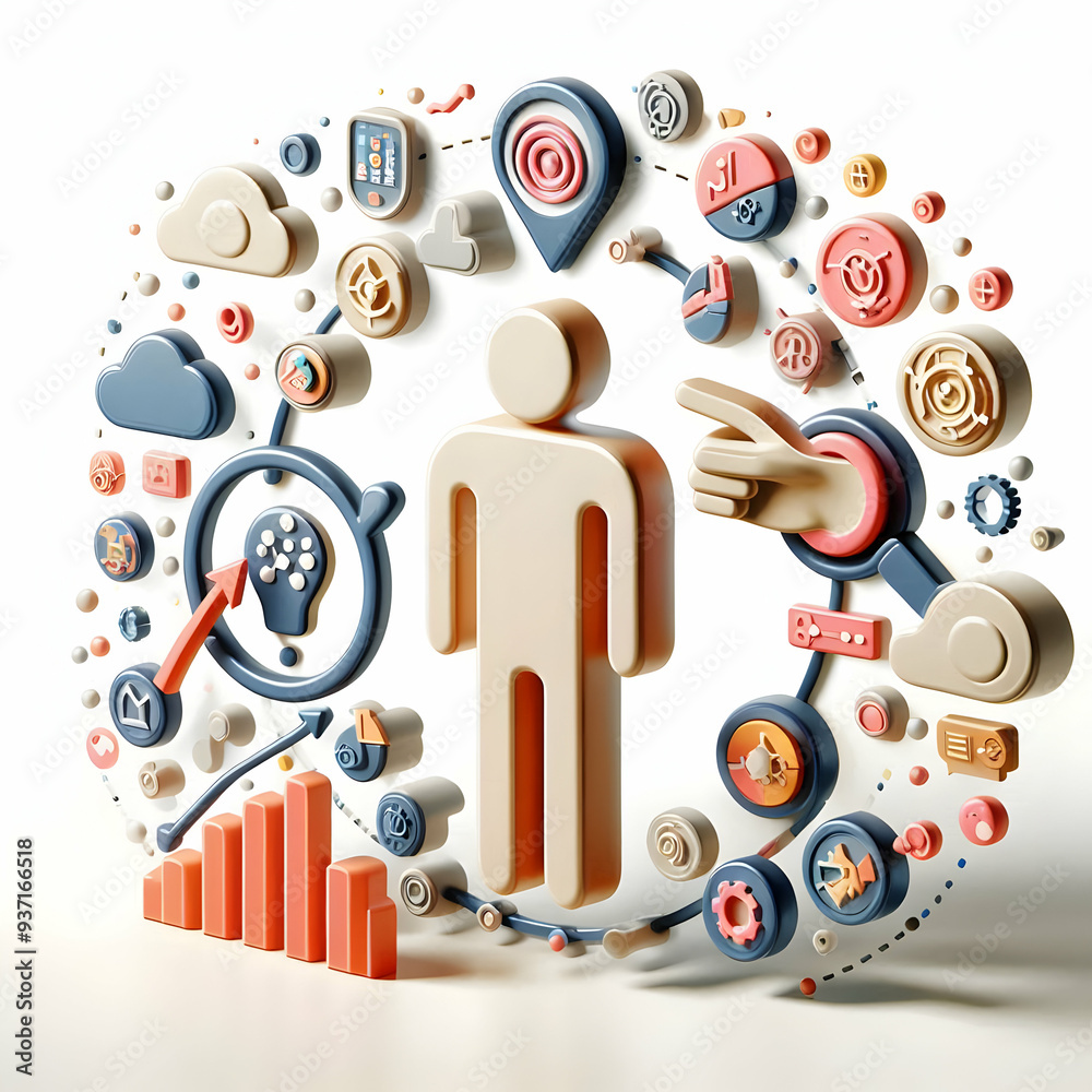 Obraz premium 3D Icon as AI personalization and customer journey concept as An AI personalization icon paired with a customer journey icon representing the role of AI in personalizing marketing strategies ideal for