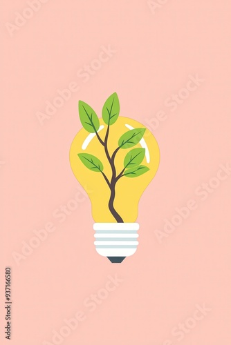 Green Plant Growing Inside Light Bulb   Sustainable Energy Concept