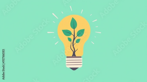 Green Plant Growing in Lightbulb    Eco Friendly Concept