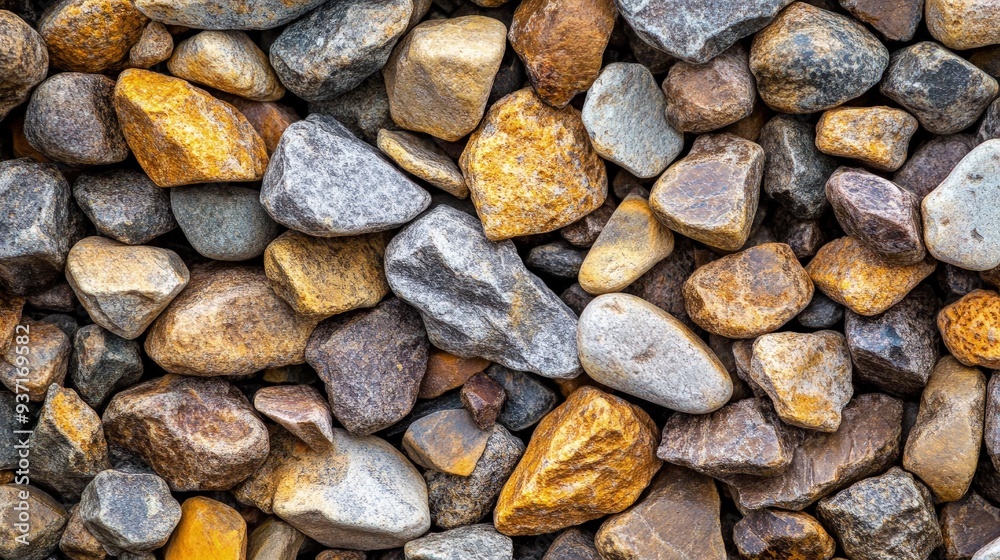 Coarse, gritty gravel with irregular shapes, bright daylight Coarse, gritty gravel with irregular shapes, bright daylight