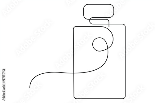 Hand drawn perfume bottle design. One line continuous drawing of outline vector illustration
