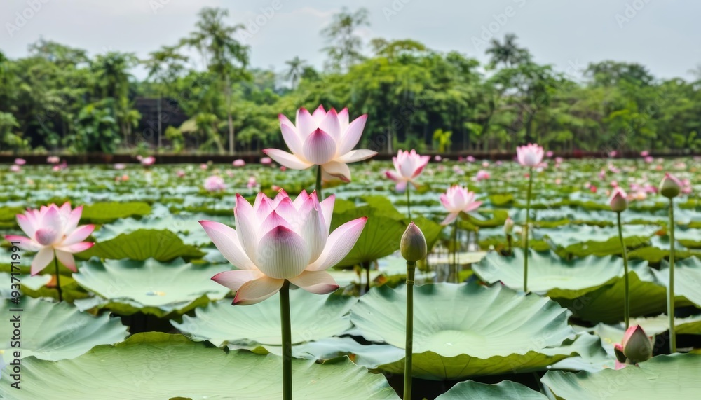 Vibrant Lotus Blossoms in a Pond Vibrant Lotus Blossoms in a Pond