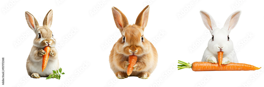 Obraz premium A rabbit munching on a carrot pet element photorealistic cute and cuddly isolated on white and transparent background