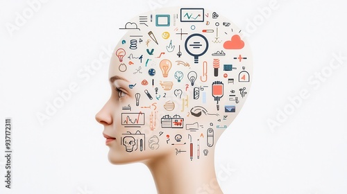 Wallpaper Mural Woman s Head Filled with Colorful Doodle Icons and Symbols Torontodigital.ca