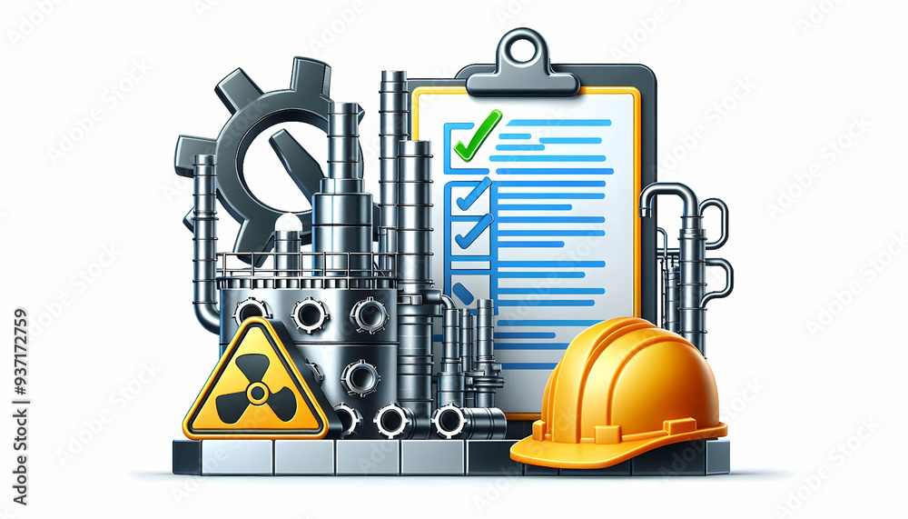 3D Icon as Safety checklist and industrial process concept as A safety checklist paired with an industrial process symbolizing the importance of safety checks in manufacturing workflows perfect for is 3D Icon as Safety checklist and industrial process concept as A safety checklist paired with an industrial process symbolizing the importance of safety checks in manufacturing workflows perfect for is