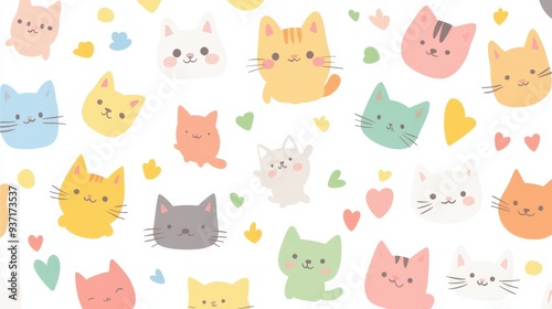 Cute Cartoon Cat Pattern with Hearts for Kids Room Decor