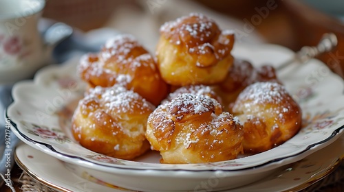 Pastries on a dish topped with coated sugar