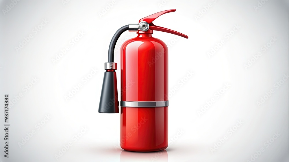 Obraz premium A bold, red fire extinguisher icon stands out against a white background, symbolizing safety and emergency preparedness in a modern, graphic design element.