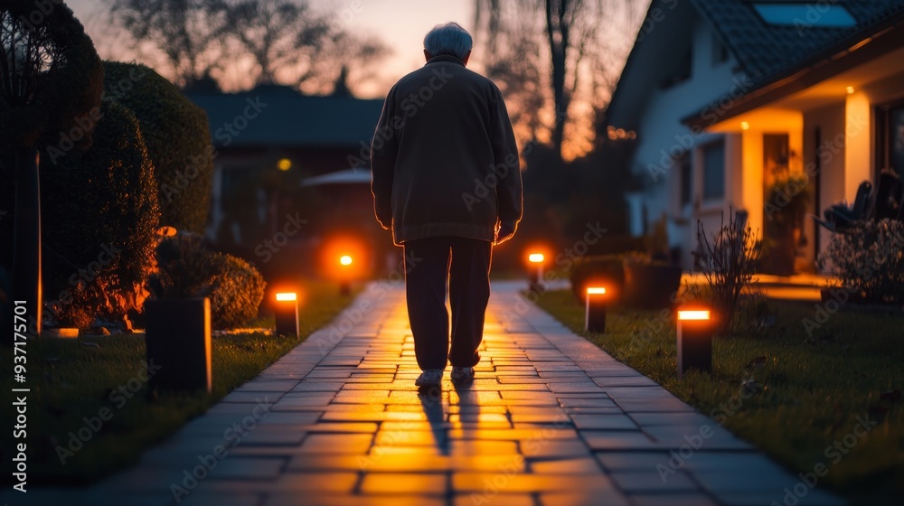Elderly Man Walking Alone on