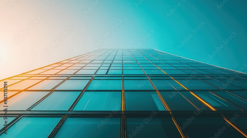 Obraz premium Modern urban building with vertical solar panels, integrated design, bright daylight