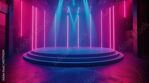 Abstraction with Rays and Neon: Futuristic Empty Stage