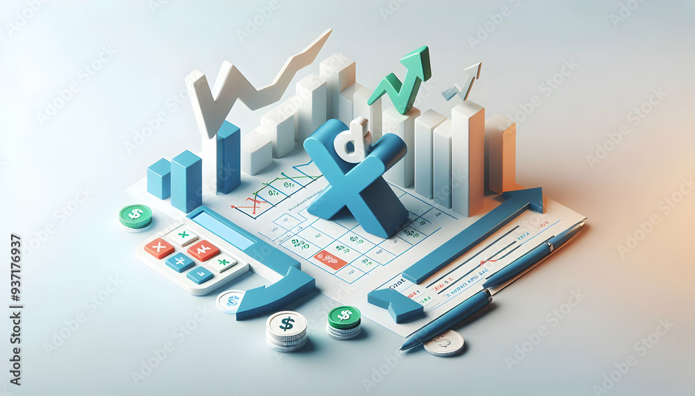 Obraz premium 3D Icon as Tax planning and stock market analysis concept as Tax planning paired with stock market analysis representing the relationship between tax strategies and investment performance ideal for cl